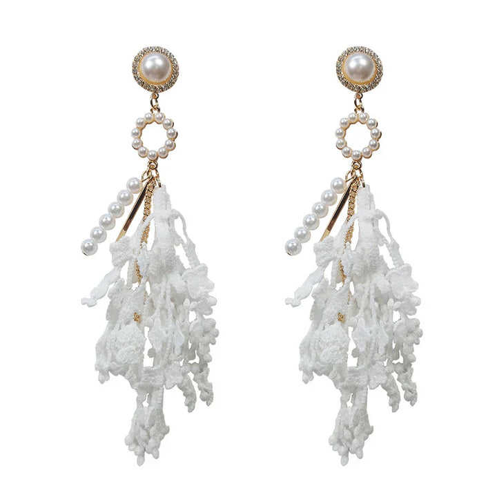 Flower Pearl Long Earrings