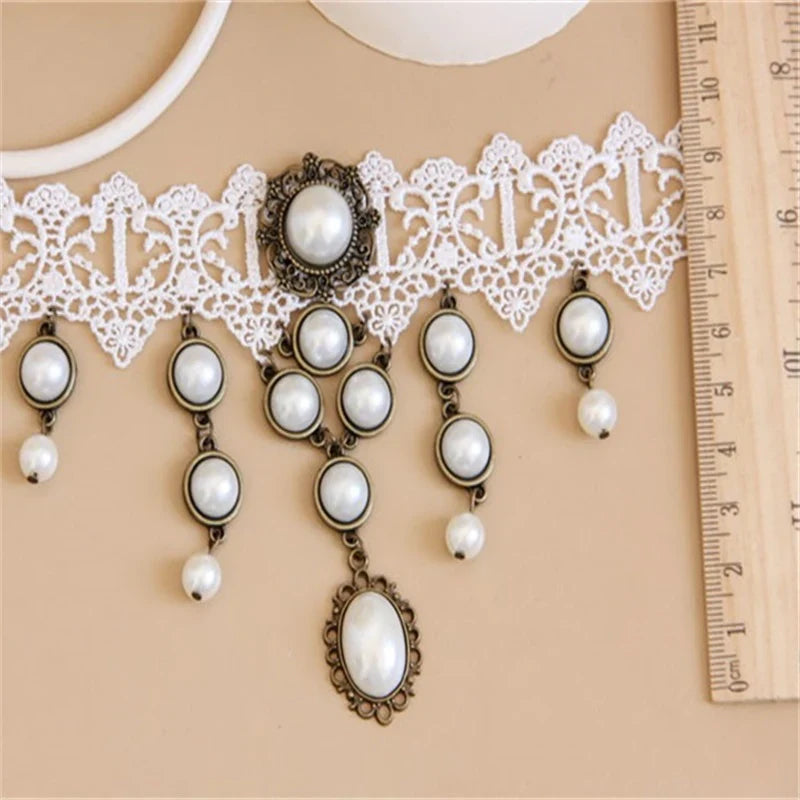 Bride White Pearl Lace Necklace